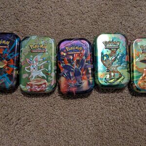 Pokemon TCG - 5 Mini Tins w/ 300 Pokemon Cards (150 holo/150 non holo)